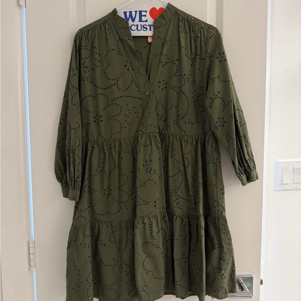 Zara olive Eyelet Dress